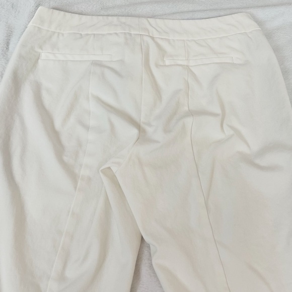 Ecru Straight Leg Mid Rise Crop Ankle Pants Solid White Button Accent Size 8 - Picture 8 of 8